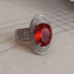 New 925 Silver Oval Cut Ruby Diamond Ring for Women